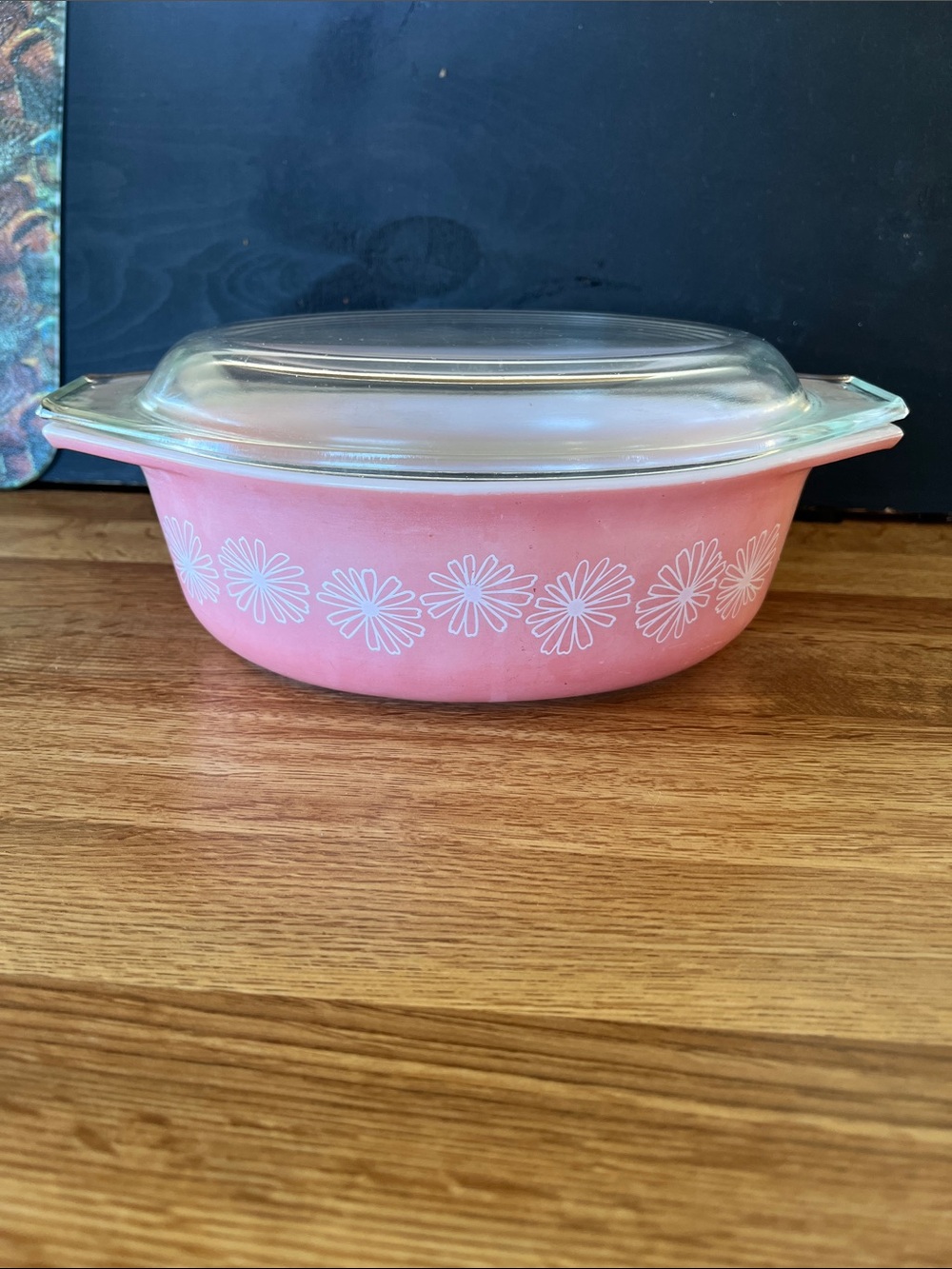 Pyrex Pink Daisy Glass Covered Casserole